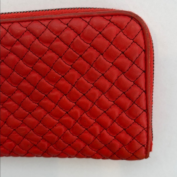 Bottega Red Woven Zip-Around Wallet - Picture 4 of 12